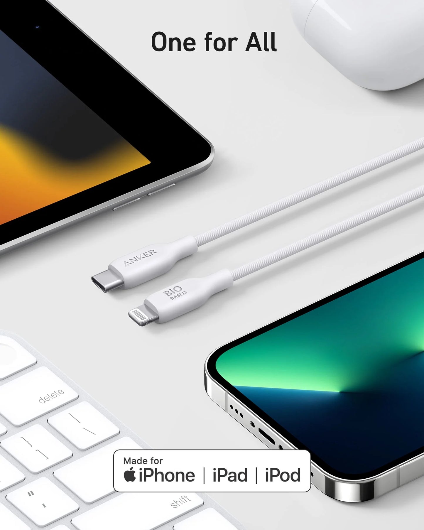 Anker Cable 542 USB-C to Lightning (Bio-Based 3ft) - White | A80B1H21