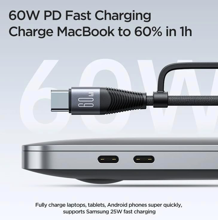 Joyroom SA37 Multi-Function Series 60W 4-in-1 Fast Charging Data Cable USB-A+Type-C to Lightning+Type-C 1.2m