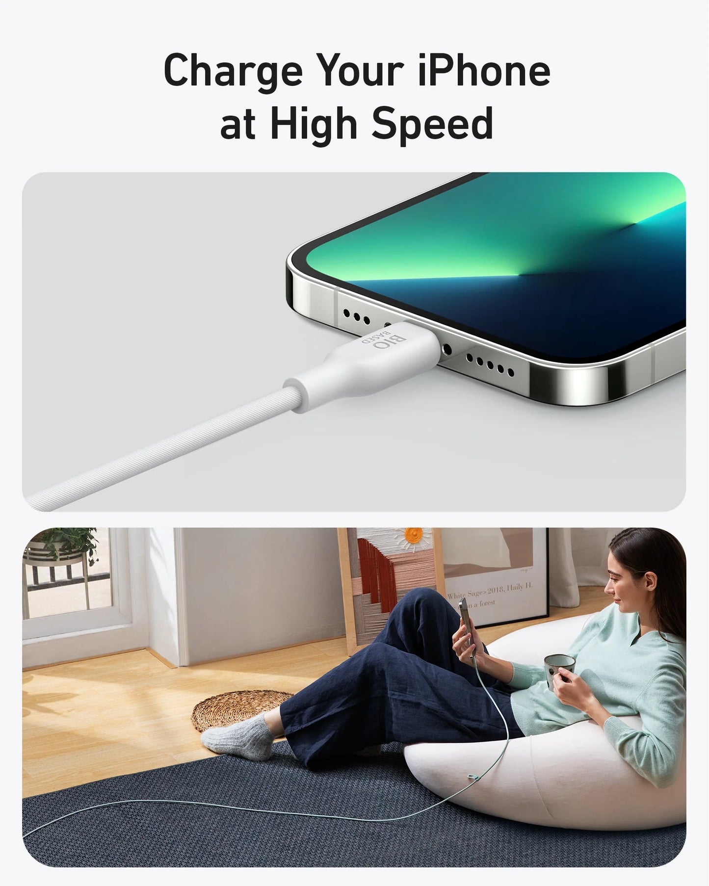 Anker Cable 542 USB-C to Lightning (Bio-Based 3ft) - White | A80B1H21