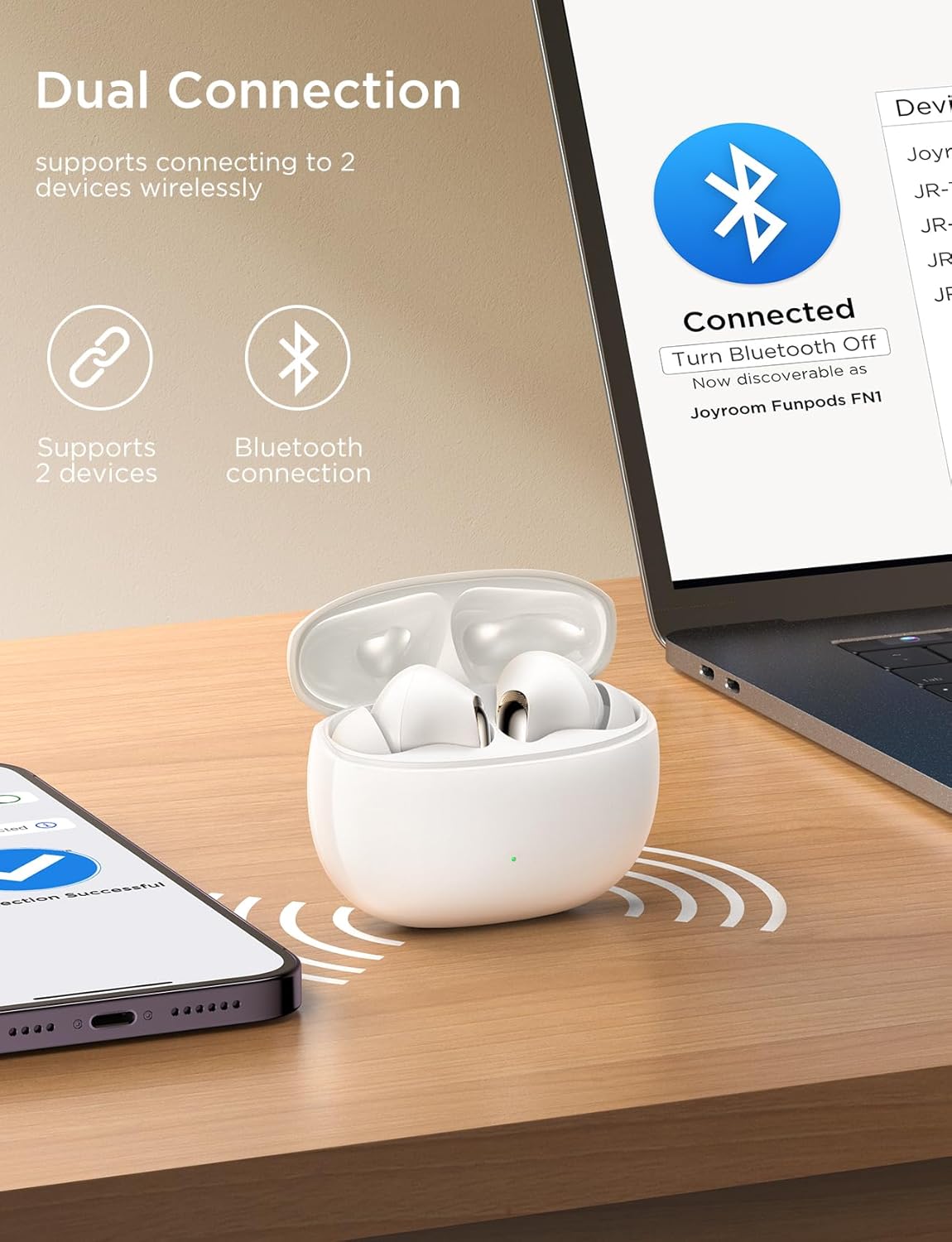 Joyroom JR-FN1 Earphones ANC True Wireless - White