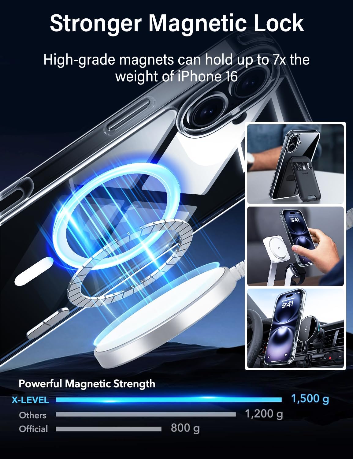 X-level for iPhone 16 Case Clear, Compatible with Magsafe