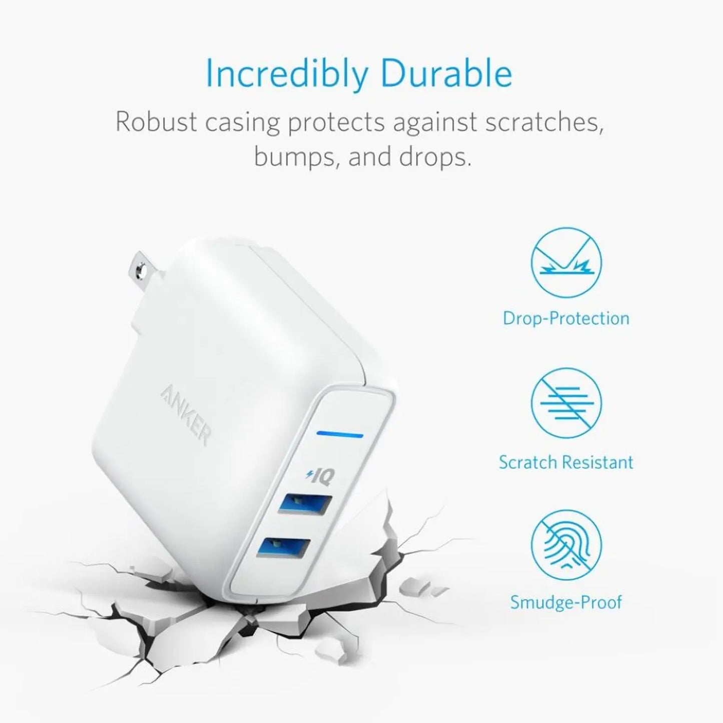 Anker PowerPort Elite 2 Dual USB Adapter, 24W, White - A2023P21