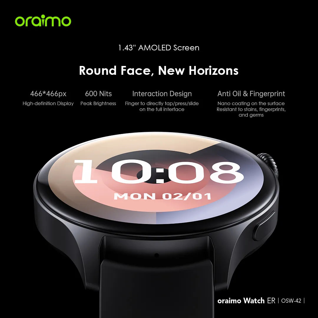 Oraimo Smart Watch ER OSW-42 1.43 Inch Amoled IP68 - Black