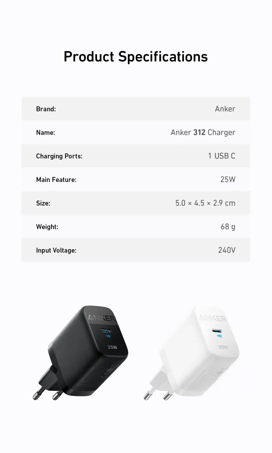 Anker Wall Charger 312 25W - Black | A2642G11