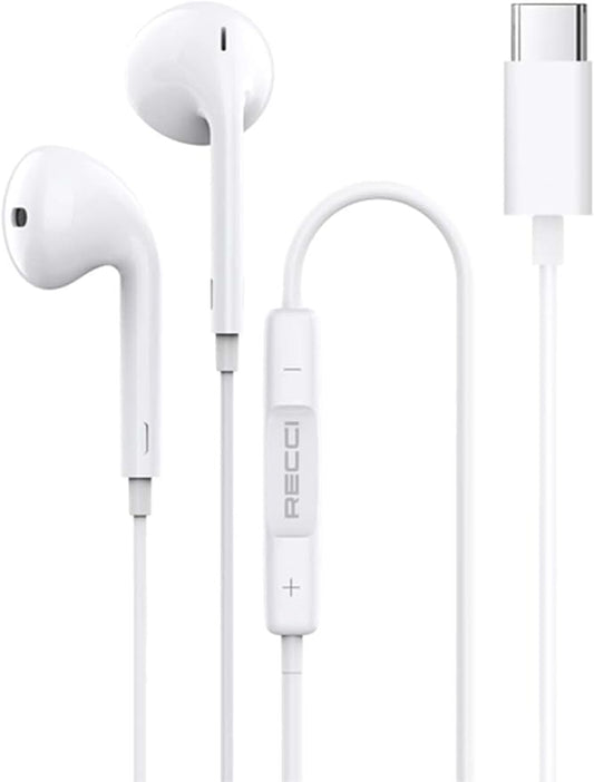 Recci REP-L27 Headphones Type-C In-Ear with Microphone - White