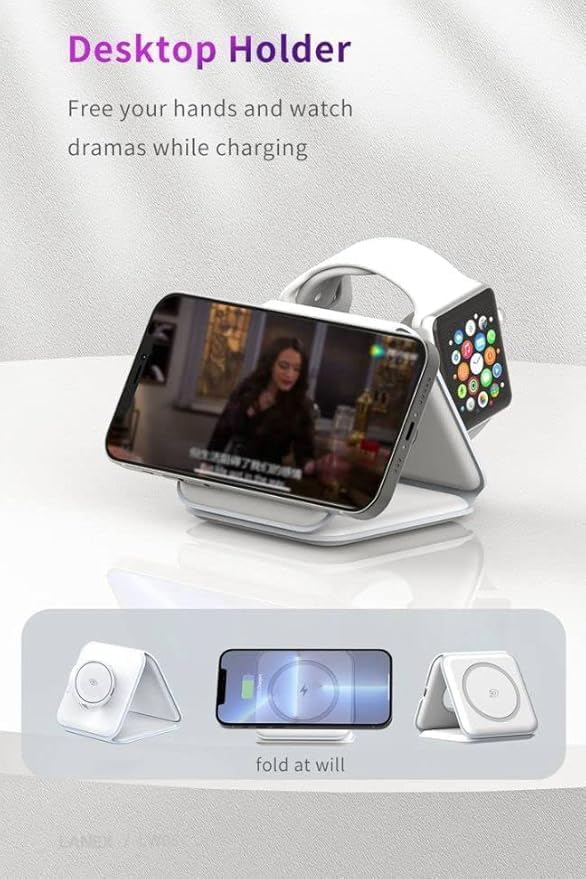Lanex folding charger wireless 3in 1 Magnatic Charger LW05 15W compatible With Apple Watch Airpods all Mobile Support Wireless Charger