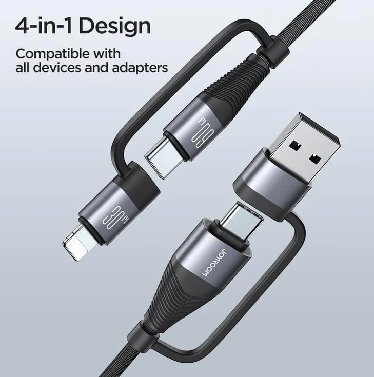 Joyroom SA37 Multi-Function Series 60W 4-in-1 Fast Charging Data Cable USB-A+Type-C to Lightning+Type-C 1.2m