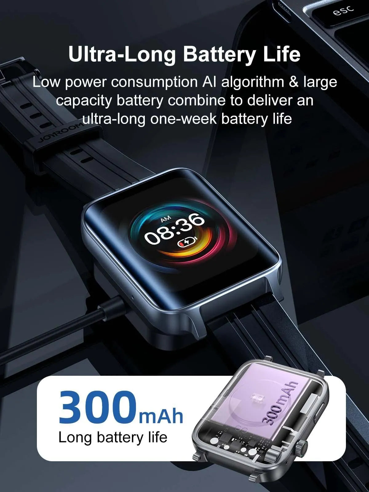 Joyroom JR-FT6 Smart Watch for Unisex, HD IPS Display, 1.85 Inch, Dark Grey
