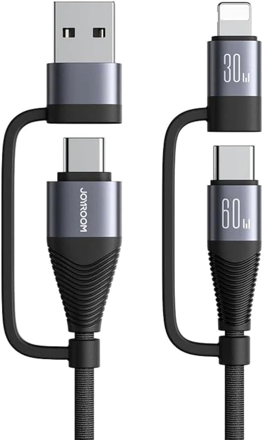 Joyroom SA37 Multi-Function Series 60W 4-in-1 Fast Charging Data Cable USB-A+Type-C to Lightning+Type-C 1.2m
