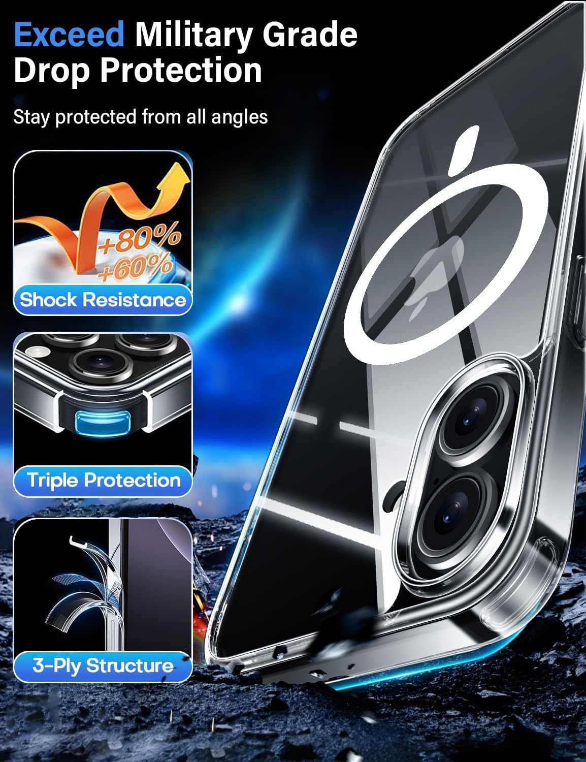 X-level for iPhone 16 Case Clear, Compatible with Magsafe