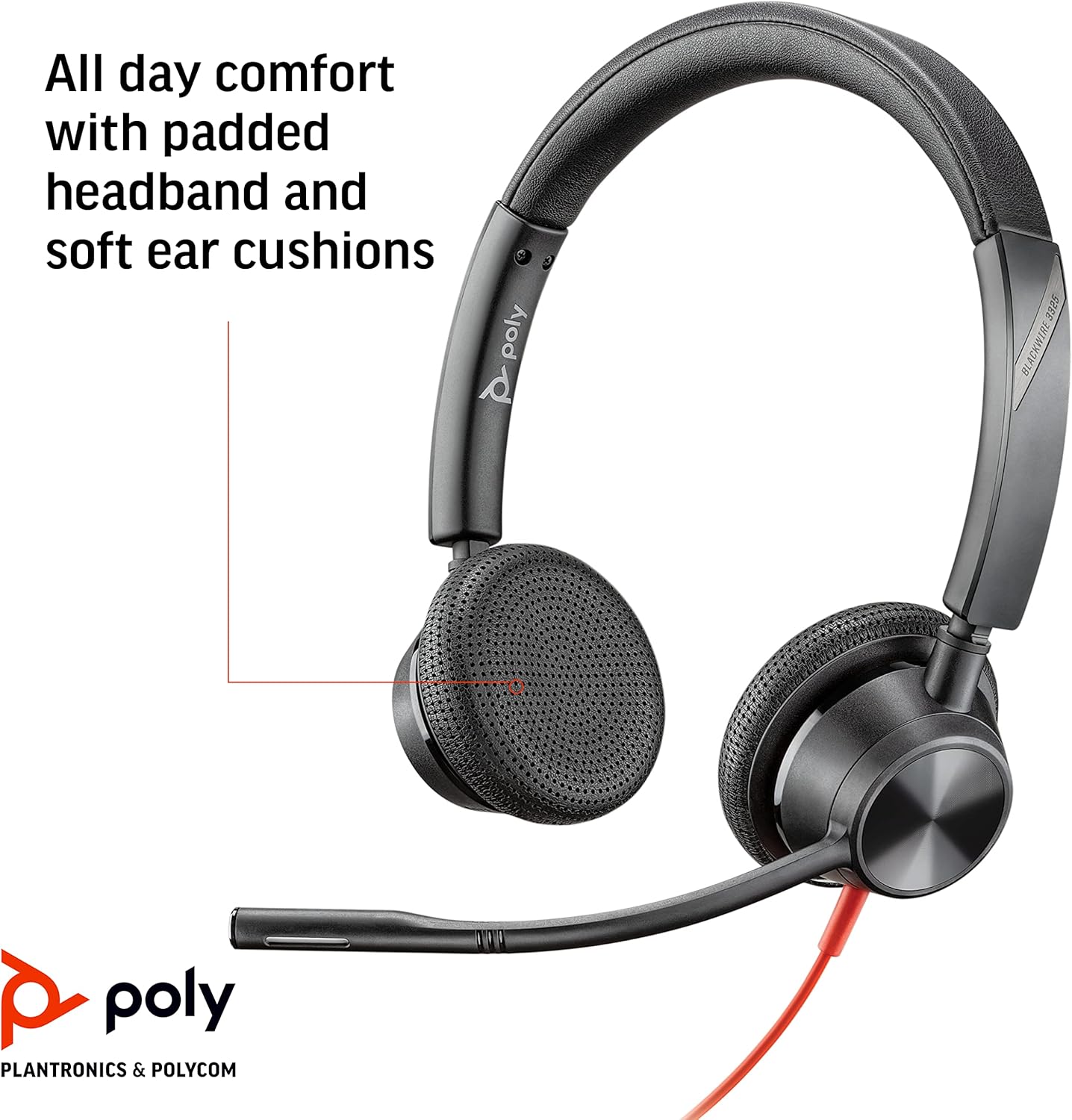 Plantronics - Blackwire 3325 - Wired, Dual-Ear (Stereo) Headset with Boom Mic - USB-A/3.5mm to connect to your PC and/or Mac - Works with Teams (Certified), Zoom & more