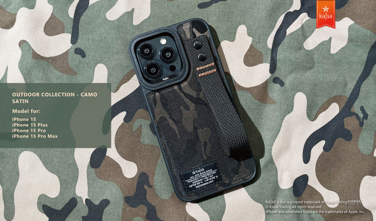 Kajsa Outdoor Collection - Camo Satin Back Case for iPhone 15 Pro Max