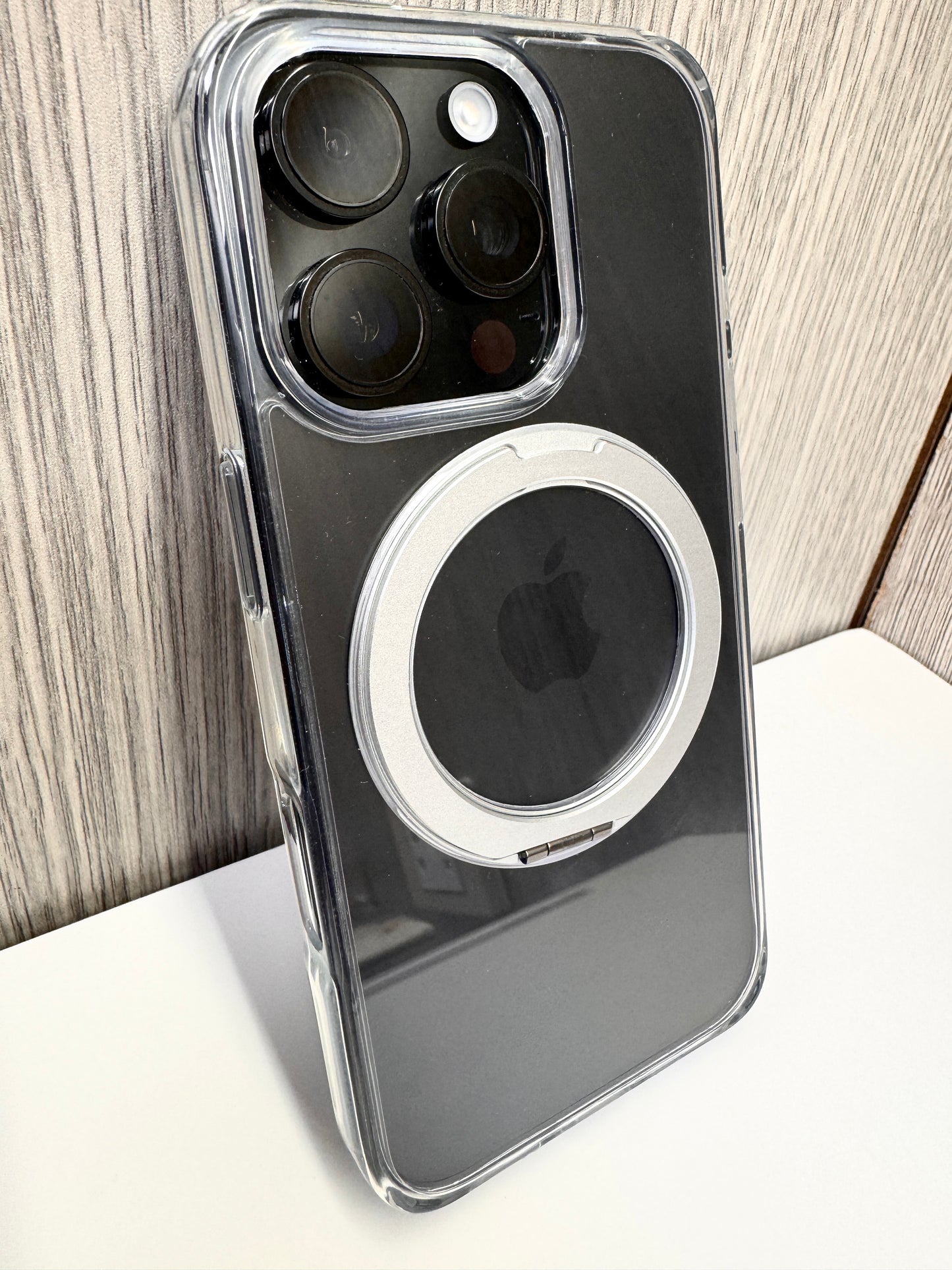 Rock Crystal Rotating Series Magnetic Case for iPhone 16 Pro transparent