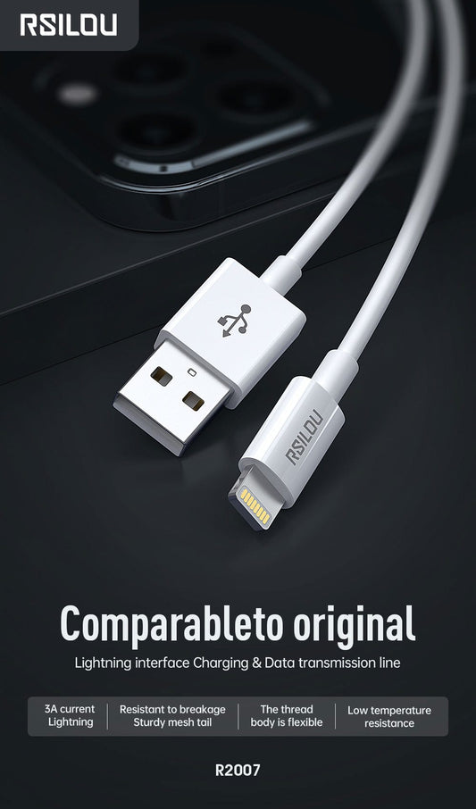Rsilou Lighting to USB-A Cable, 1M, 3A, High Durability, charging and data cable, Transmission Copper Wires, Tangle and Entanglement free white | 12 month local warranty