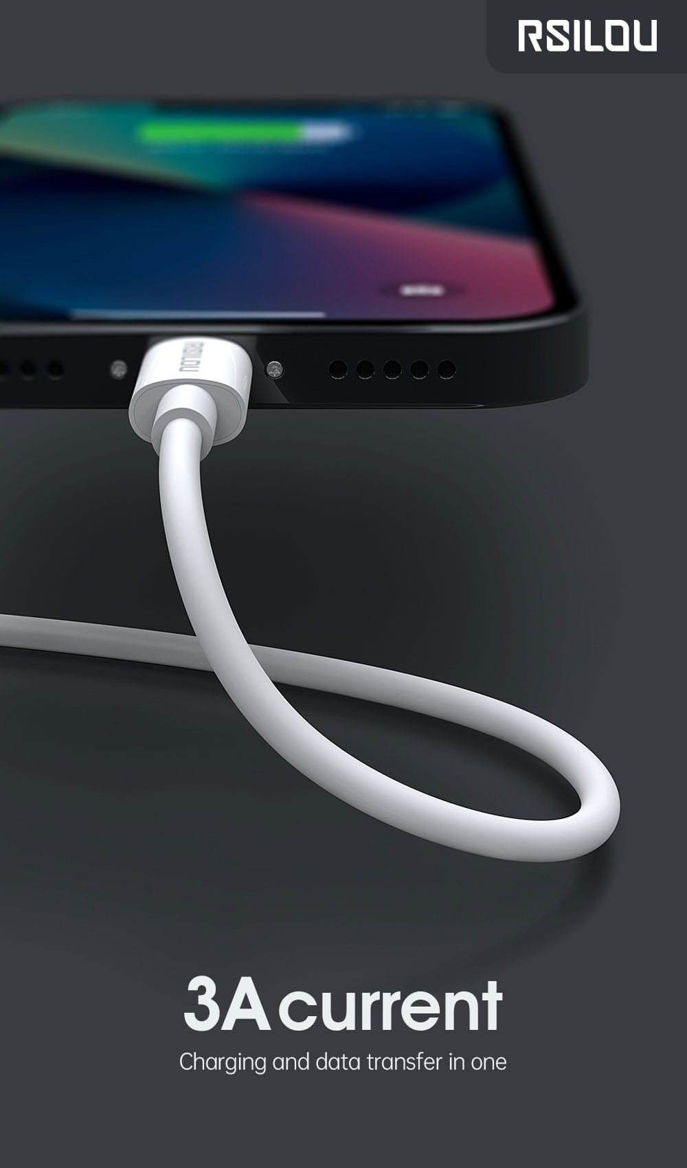 Rsilou Lighting to USB-A Cable, 1M, 3A, High Durability, charging and data cable, Transmission Copper Wires, Tangle and Entanglement free white | 12 month local warranty
