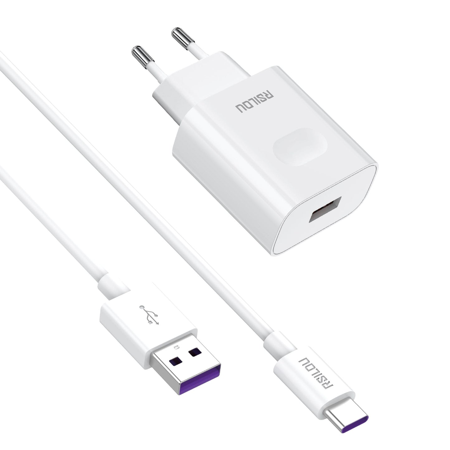 Rsilou R4222 Fast charger Set 20W and USB-A to USB-C cable,120W, 6A, 100CM, Durability, Flexible, charging and data cable, Braided 1M, Copper Wires speed Rate 480Mbps | 12 month local warranty
