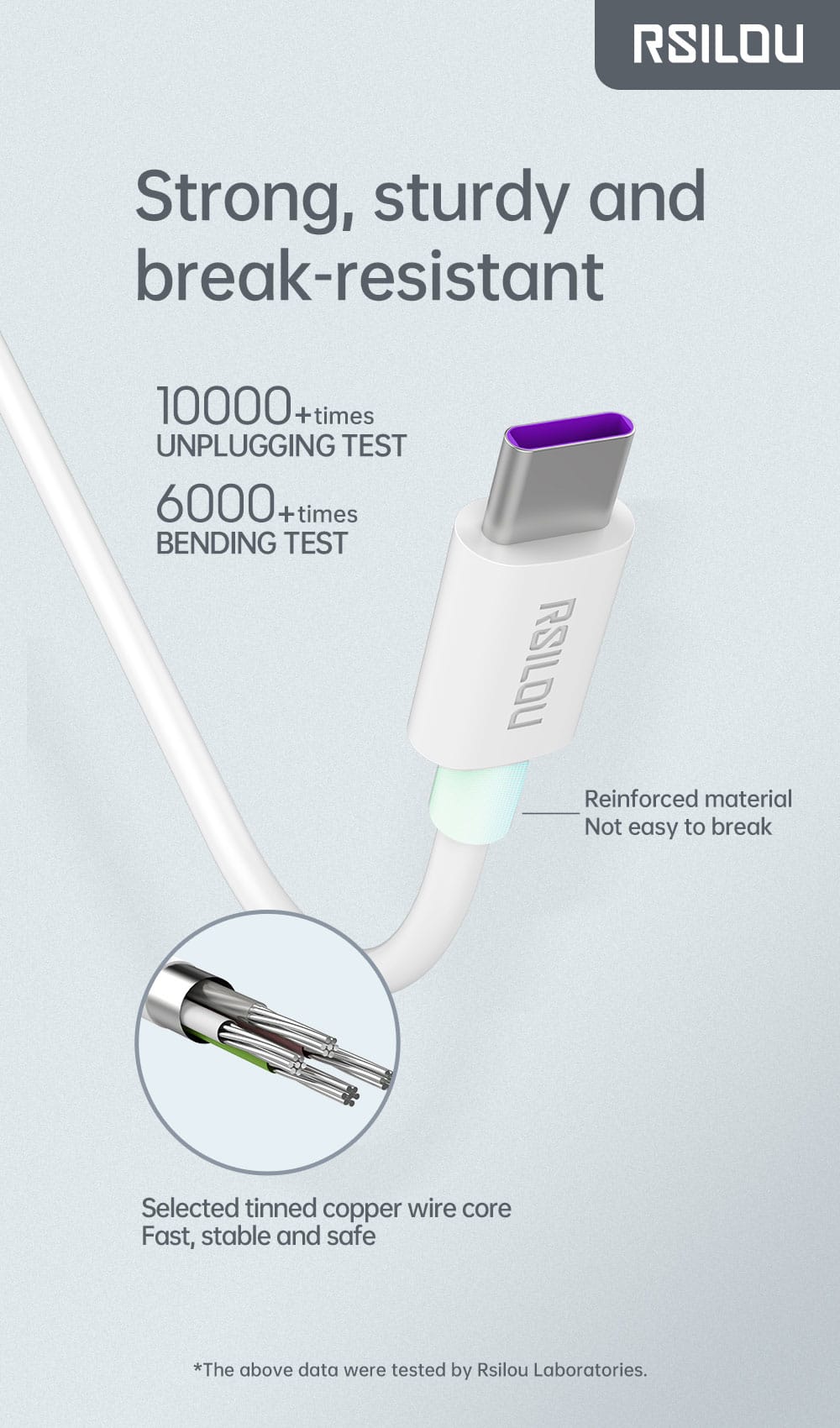 Rsilou USB-C to USB-A Cable, 120W, High Durability and flexible, Fast charging and data cable, 1M, 3A, Transmission Copper 163 Wires, Tangle and Entanglement free white | 12 month local warranty