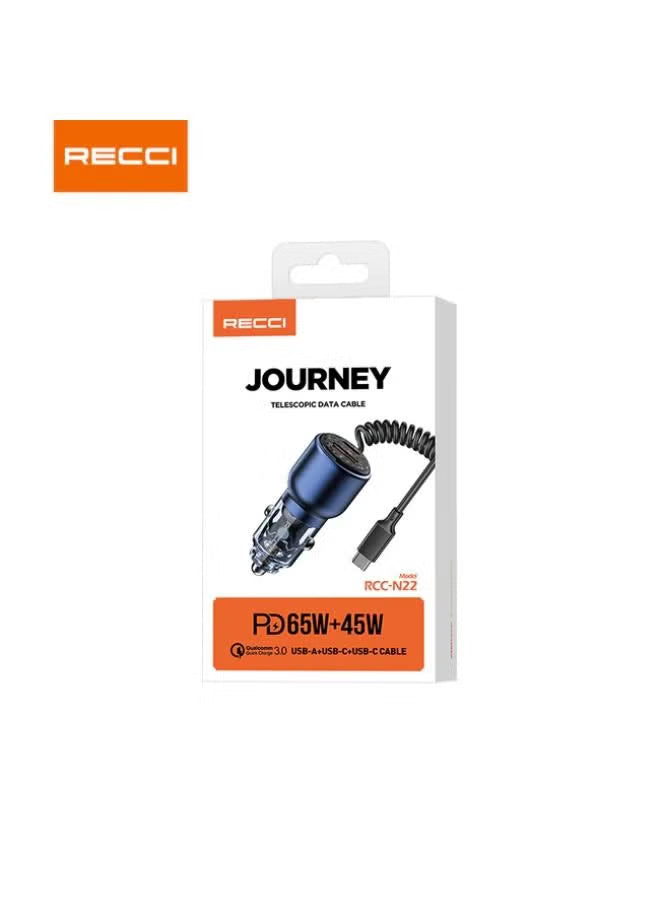 Recci RCC-N22 Car Charger Journey PD 65W + 45W Fast Charging