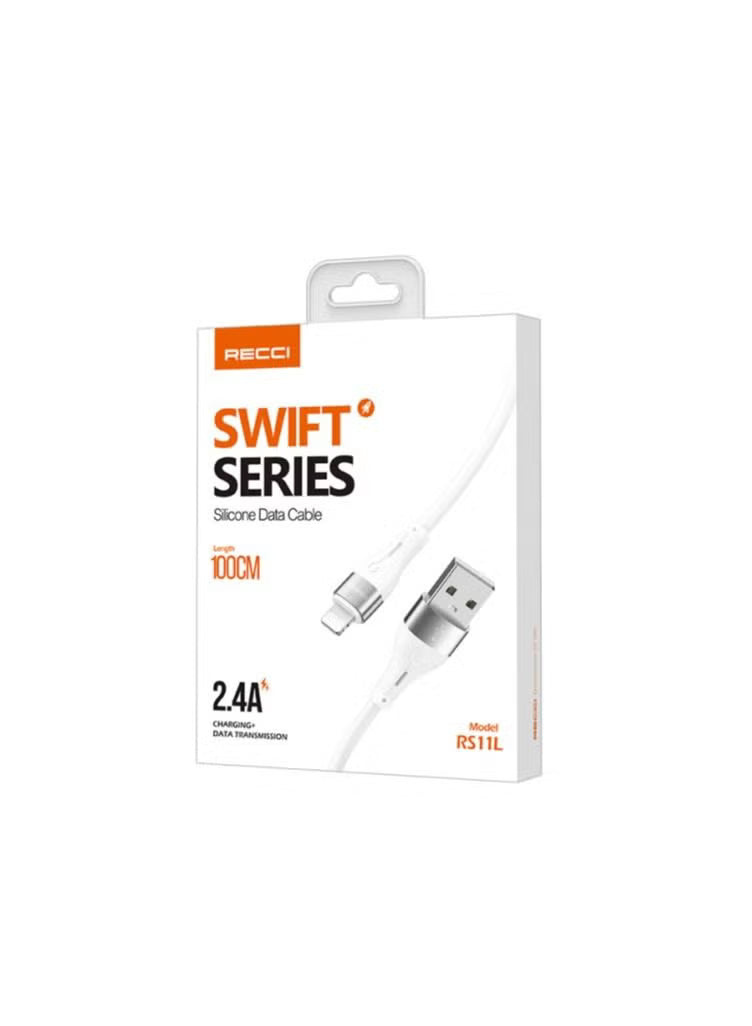 Recci RS11L 2.4A Fast Charging Silicone Lightning Cable 1M - White