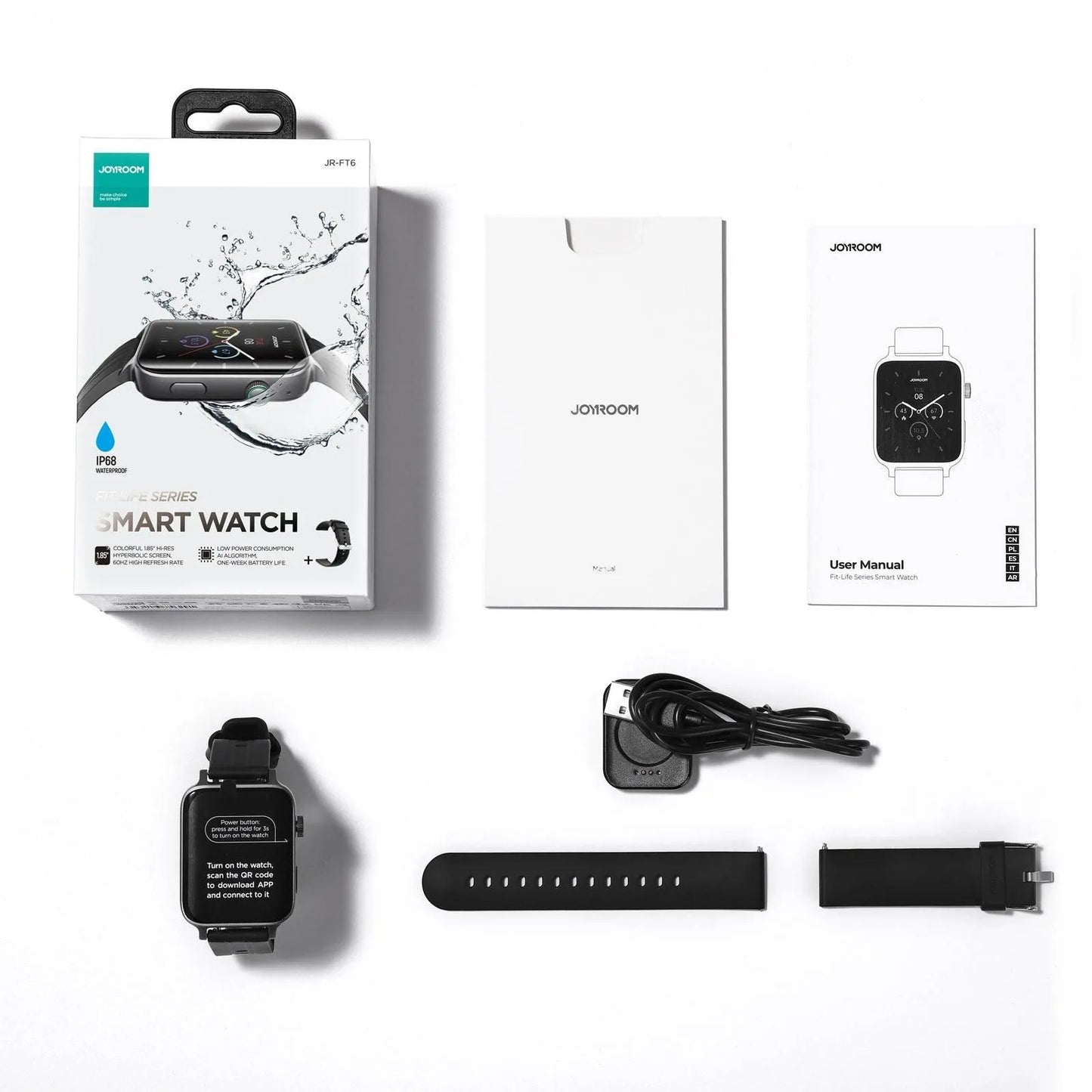 Joyroom JR-FT6 Smart Watch for Unisex, HD IPS Display, 1.85 Inch, Dark Grey
